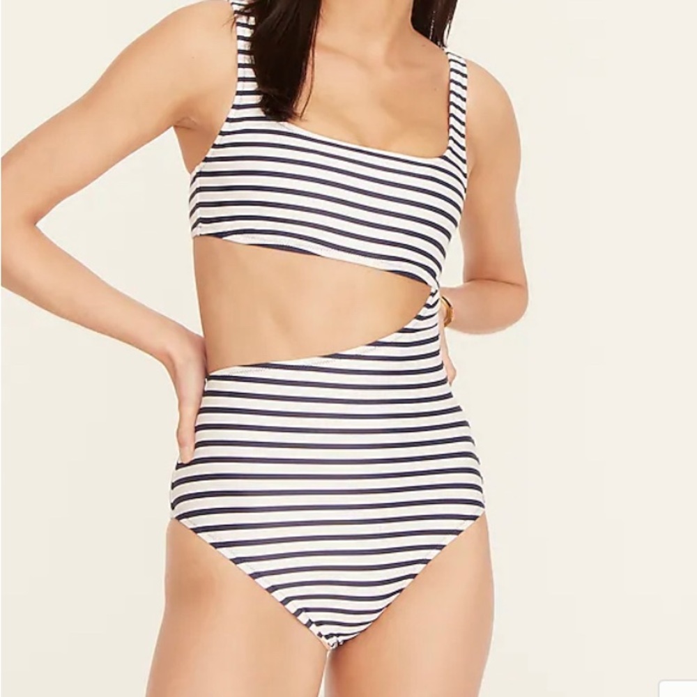 J CREW CUT OUT ONE PIECE WHITE WITH NAVY BLUE STRIPES NAUTICAL SAIL